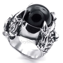 Titanium Zwarte Agaat Ingelegde Ring