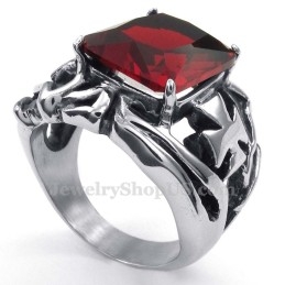 Titanium Ring Met Rode Siersteen