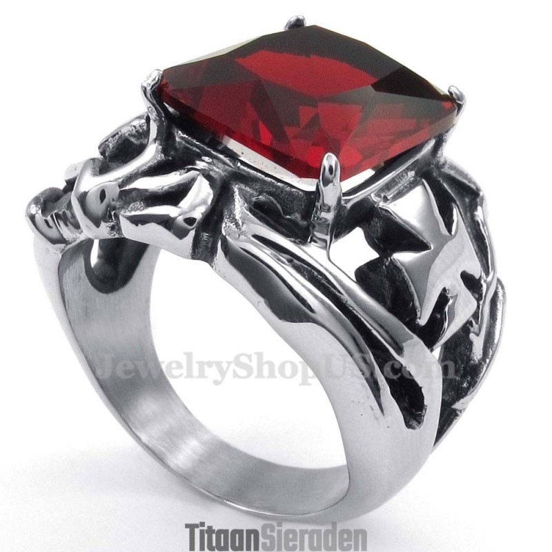 Titanium Ring Met Rode Siersteen