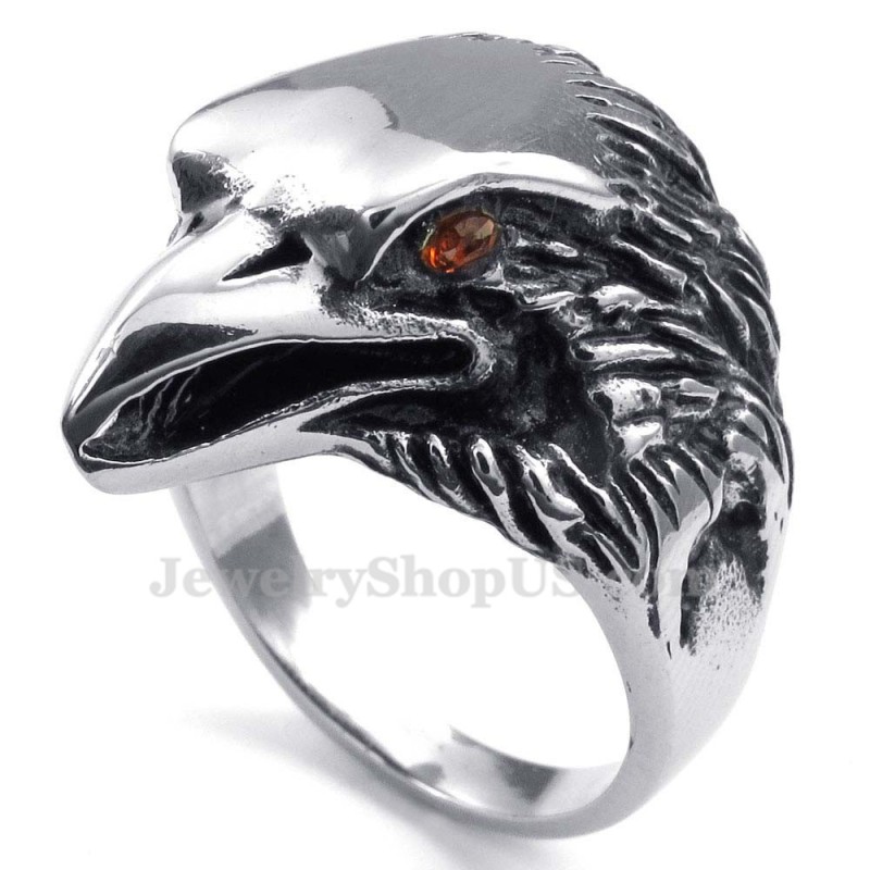 Titanium Adelaarsring Met Rode Ogen Titanium Adelaarsring Met Rode Ogen