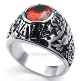 Titanium Ring Ingelegd Met Rode Zirkoon