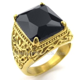 Gouden Titanium Ring Met Zwarte Zirkoon
