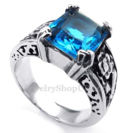 Titanium Ring Met Blauwe Zirkoon