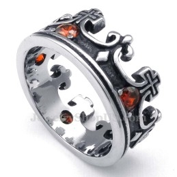 Titanium Imperial Crown Ring Met Rode Zirkoon