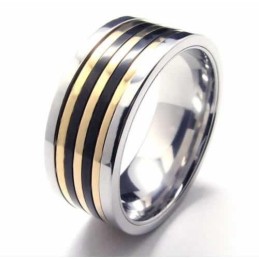 9 Mm Titanium En Gouden Ingelegde Ring