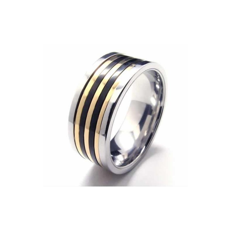 9 Mm Titanium En Gouden Ingelegde Ring