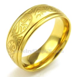 Gouden Titanium Ronde Bloemenpatroon Ring