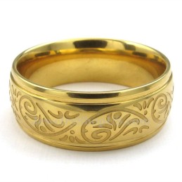 Gouden Titanium Ronde Bloemenpatroon Ring