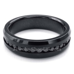 Zwarte Titanium Ring Met Strass