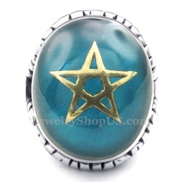 Gouden Vijfpuntige Ster Titanium Blauwe Ring