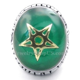 Gouden Vijfpuntige Ster Titanium Groene Ring