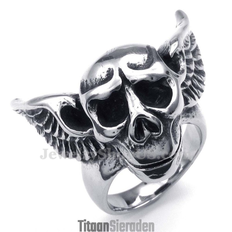 Titanium Schedelring Met Vleugels