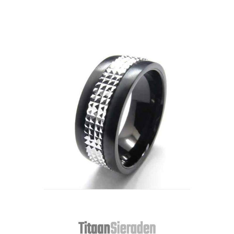 9 Mm Titanium En Zilveren Ingelegde Ring 9 Mm Titanium En Zilveren Ingelegde Ring