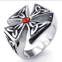 Titanium Kruisring Met Rode Zirkoon