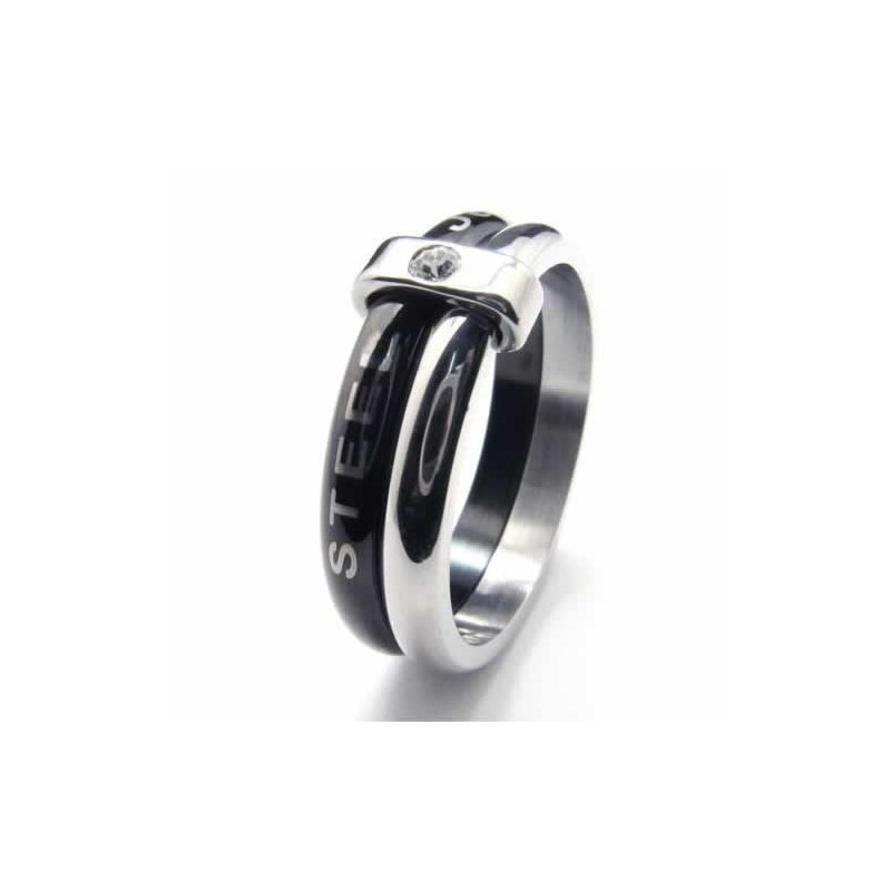 Twee Cirkels 8 Mm Diamanten Gezette Titanium Ingelegde Ring Twee Cirkels 8 Mm Diamanten Gezette Titanium Ingelegde Ring