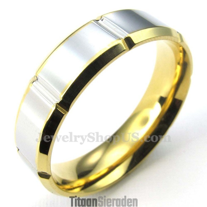 Mode Zilveren Gouden Titanium Ring (Heren) Mode Zilveren Gouden Titanium Ring (Heren)