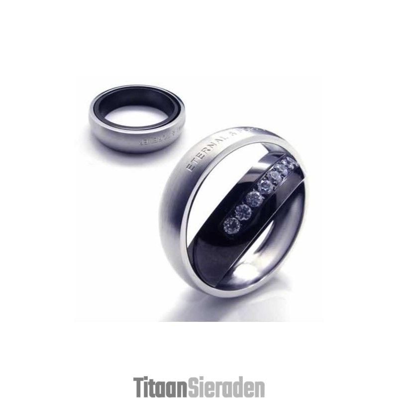 Eternal & Forever Diamanten Set 6 Mm Titanium Ingelegde Ring Eternal & Forever Diamanten Set 6 Mm Titanium Ingelegde Ring