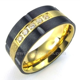 Gouden Zwarte Titanium Ring Met Witte Zirkoon
