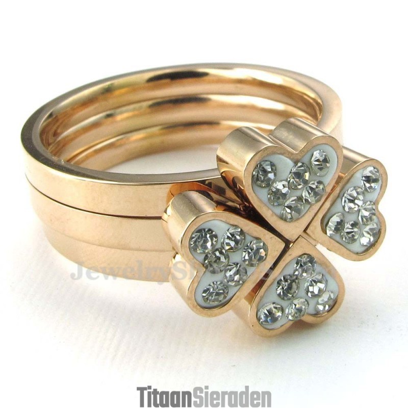 Rosegouden Klavertjevier Titanium Ring (Drie In Één) Rosegouden Klavertjevier Titanium Ring (Drie In Één)
