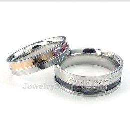 Titanium Lovers Ring Met Rode Strass