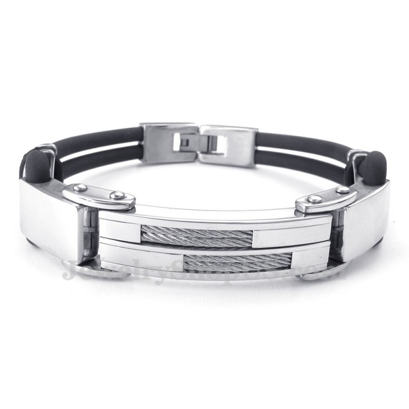 Zilveren Zwarte Titanium Armbanden Met Draadleer Zilveren Zwarte Titanium Armbanden Met Draadleer