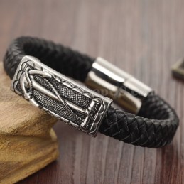 Prachtige Heren Titanium Leren Armband C948