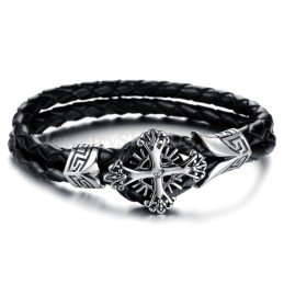 Gepersonaliseerde Gebreide Titanium Leren Armband Voor Heren C869