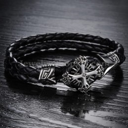 Gepersonaliseerde Gebreide Titanium Leren Armband Voor Heren C869