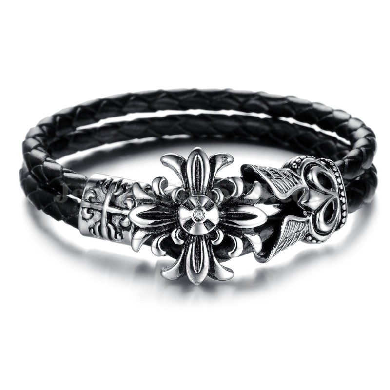 Goede Aanbieding Heren Titanium Leren Armband C871 Goede Aanbieding Heren Titanium Leren Armband C871