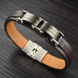 Klassieke Heren Titanium Leren Armband C963
