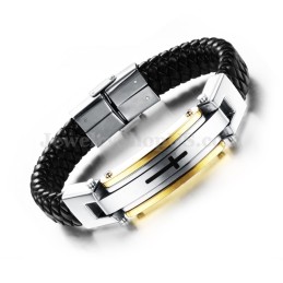 Heren Cross Titanium Leren Armband C916