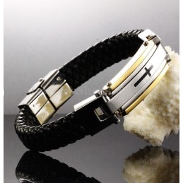 Heren Cross Titanium Leren Armband C916