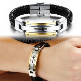 Heren Cross Titanium Leren Armband C916