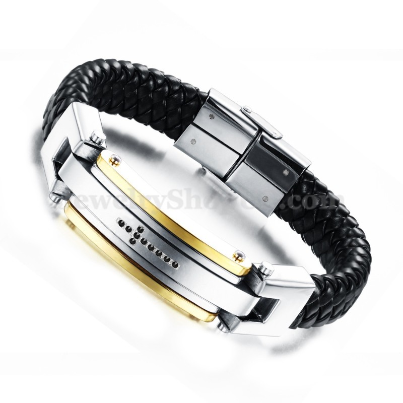 Heren Titanium Leren Kruisarmband C918