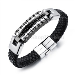 Elegante Heren Titanium Leren Armband C993