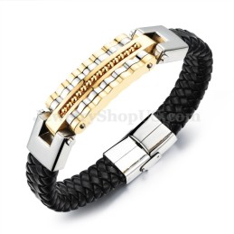 Elegante Heren Titanium Leren Armband C993