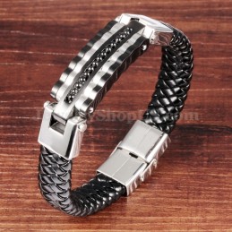 Elegante Heren Titanium Leren Armband C993