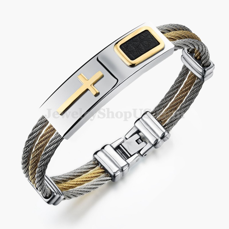 Heren Titanium Gouden Kruisarmband C785 Heren Titanium Gouden Kruisarmband C785