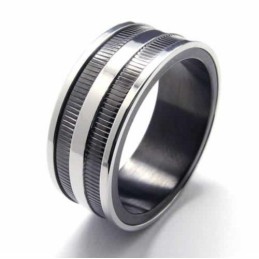 Twee Gegroefde 8 Mm Zwarte Titanium Ringen