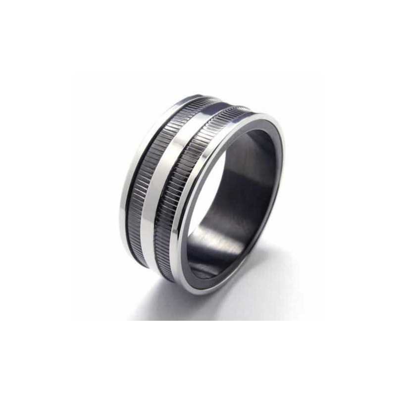 Twee Gegroefde 8 Mm Zwarte Titanium Ringen