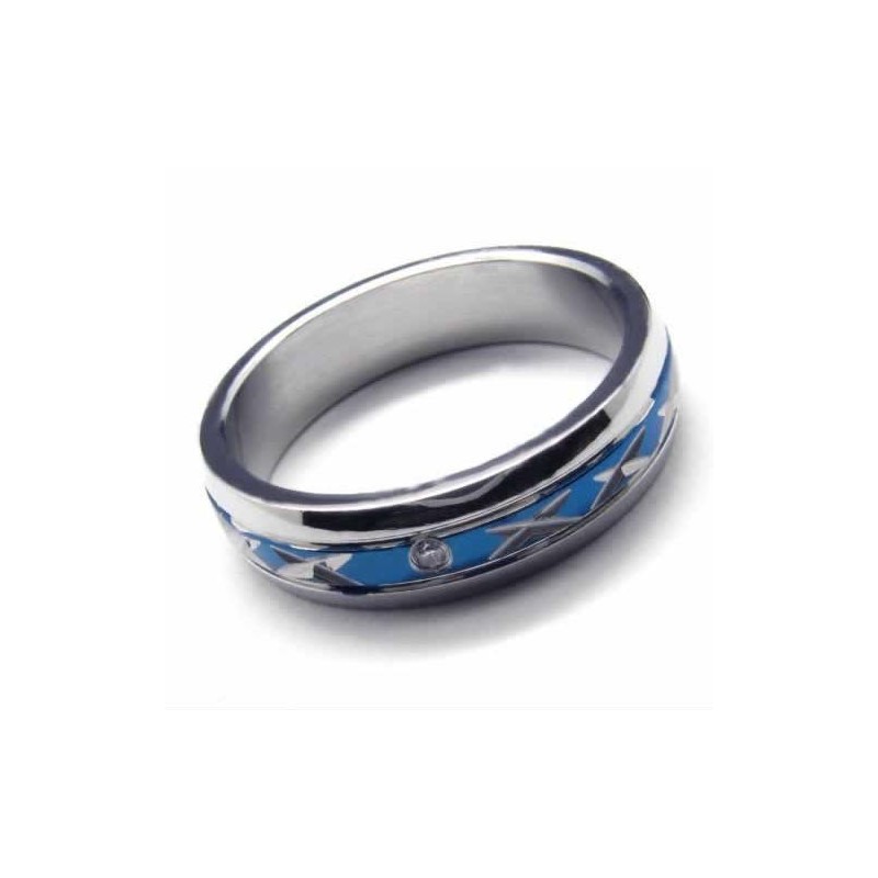Ring Met Diamanten, 5 Mm Blauw Titanium Ingelegd Ring Met Diamanten, 5 Mm Blauw Titanium Ingelegd
