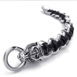 Heren Titanium Tijgerkop Leren Armband