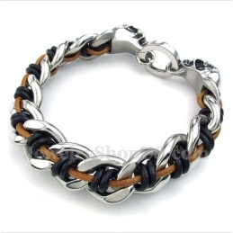Heren Titanium Schedel Leren Armband