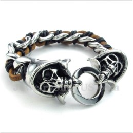 Titanium Grim Reaper Leren Armband Voor Heren