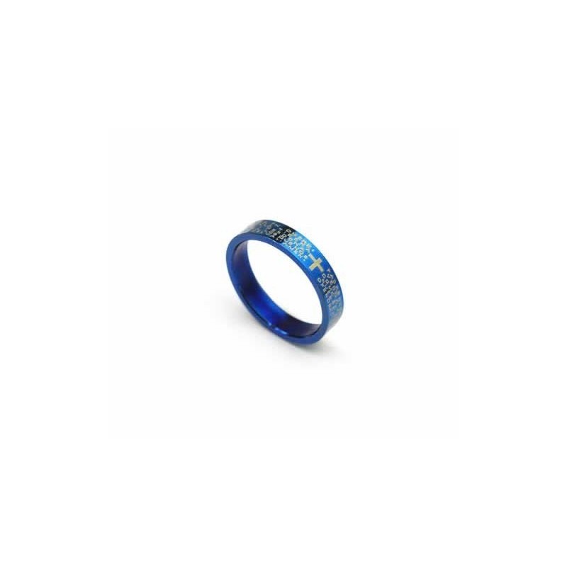 Bijbelkruis Heren 4Mm Blauwe Titanium Ring Bijbelkruis Heren 4Mm Blauwe Titanium Ring