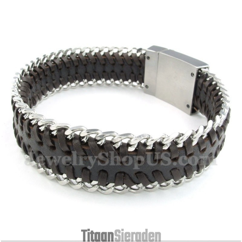 Heren Titanium Leren Armband Heren Titanium Leren Armband
