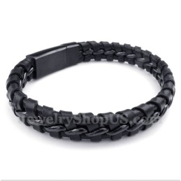 Heren Titanium Zwarte Leren Armband