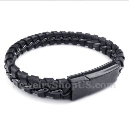 Heren Titanium Zwarte Leren Armband