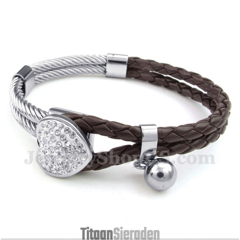 Heren Hartvormige Leren Titanium Armband Heren Hartvormige Leren Titanium Armband