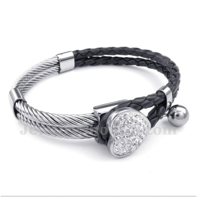 Heren Hartvormige Leren Titanium Armband Heren Hartvormige Leren Titanium Armband